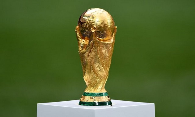 epa07593443 (FILE) - The World Cup trophy during the FIFA World Cup 2018 final between France and Croatia in Moscow, Russia, 15 July 2018, reissued 23 May 2019. Media reports state that Fifa, the soccer world governing body, has abandoned plans to expand the 2022 World Cup in Qatar to 48 teams. (RESTRICTIONS APPLY: Editorial Use Only, not used in association with any commercial entity - Images must not be used in any form of alert service or push service of any kind including via mobile alert services, downloads to mobile devices or MMS messaging - Images must appear as still images and must not emulate match action video footage - No alteration is made to, and no text or image is superimposed over, any published image which: (a) intentionally obscures or removes a sponsor identification image; or (b) adds or overlays the commercial identification of any third party which is not officially associated with the FIFA World Cup) EPA-EFE/FACUNDO ARRIZABALAGA EDITORIAL USE ONLY
